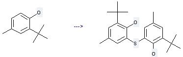  Phenol,2,2'-thiobis[6-(1,1-dimethylethyl)-4-methyl- can be prepared by 2-tert-butyl-4-methyl-phenol. 